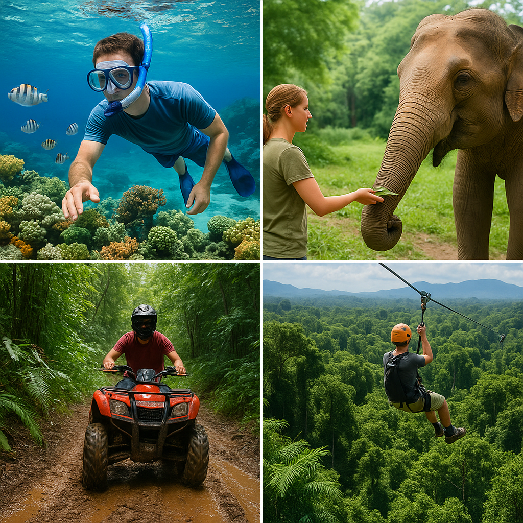 태국에서 즐기는 액티비티 TOP 10의 핵심 장면을 한눈에 담은 이미지