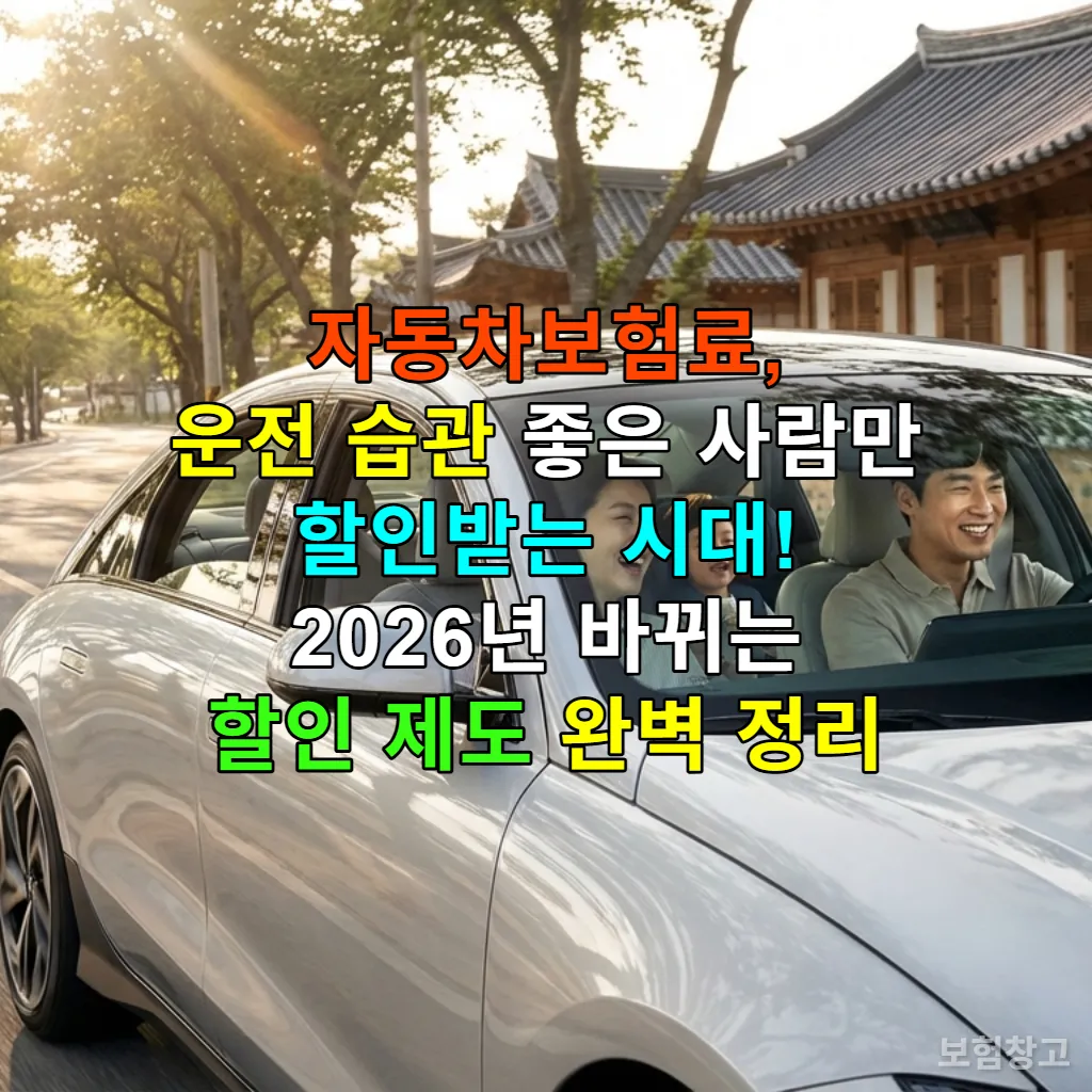 2026년 자동차보험료 할인 혜택을 받으며 안전하게 운전하는 한국 가족의 모습