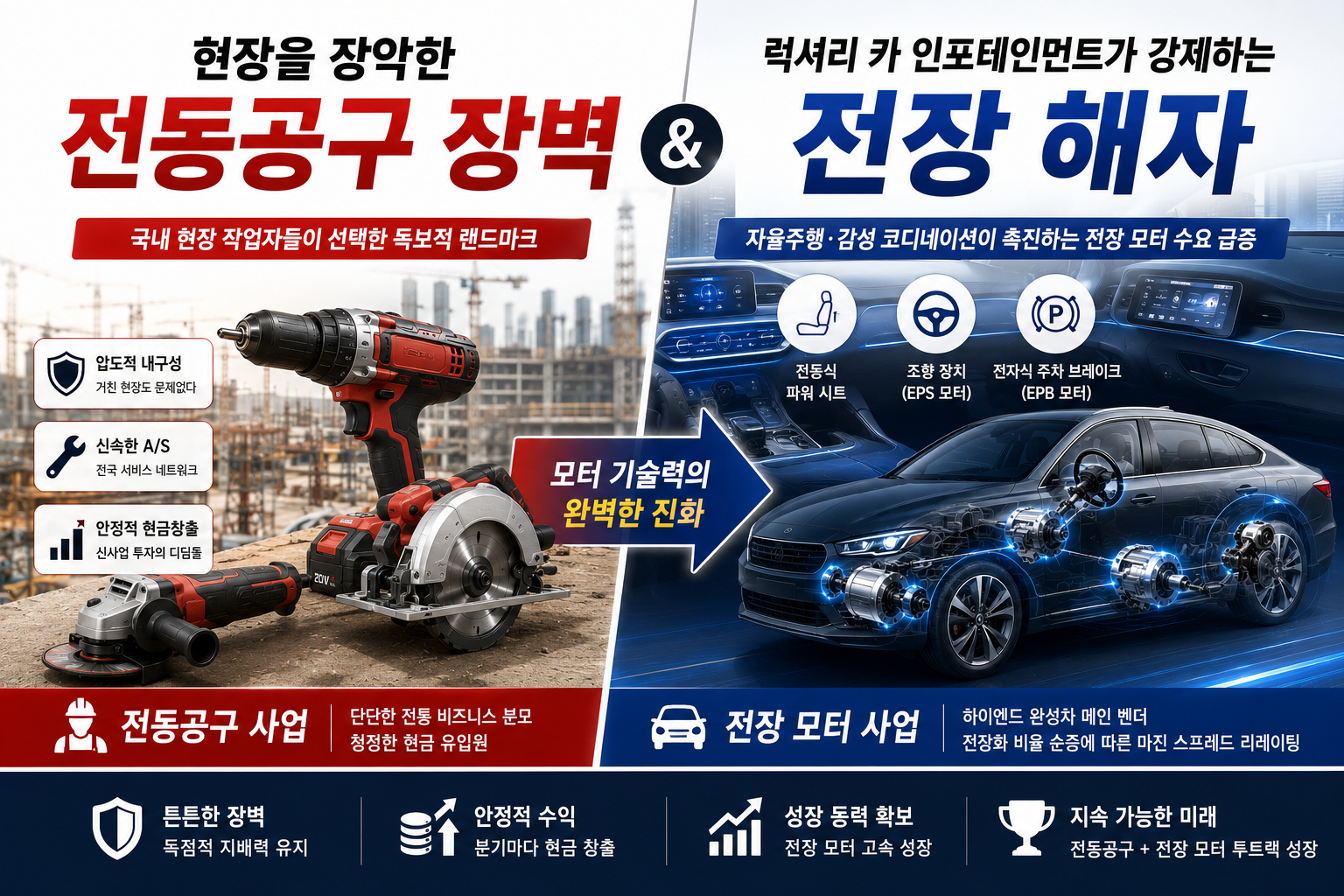 현장을 장악한 전동공구 장벽과 럭셔리 카 인포테인먼트가 강제하는 전장 해자