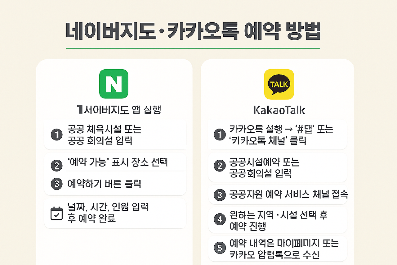 네이버지도와 카카오톡으로 예약하세요 - 공공기관 체육시설/회의실