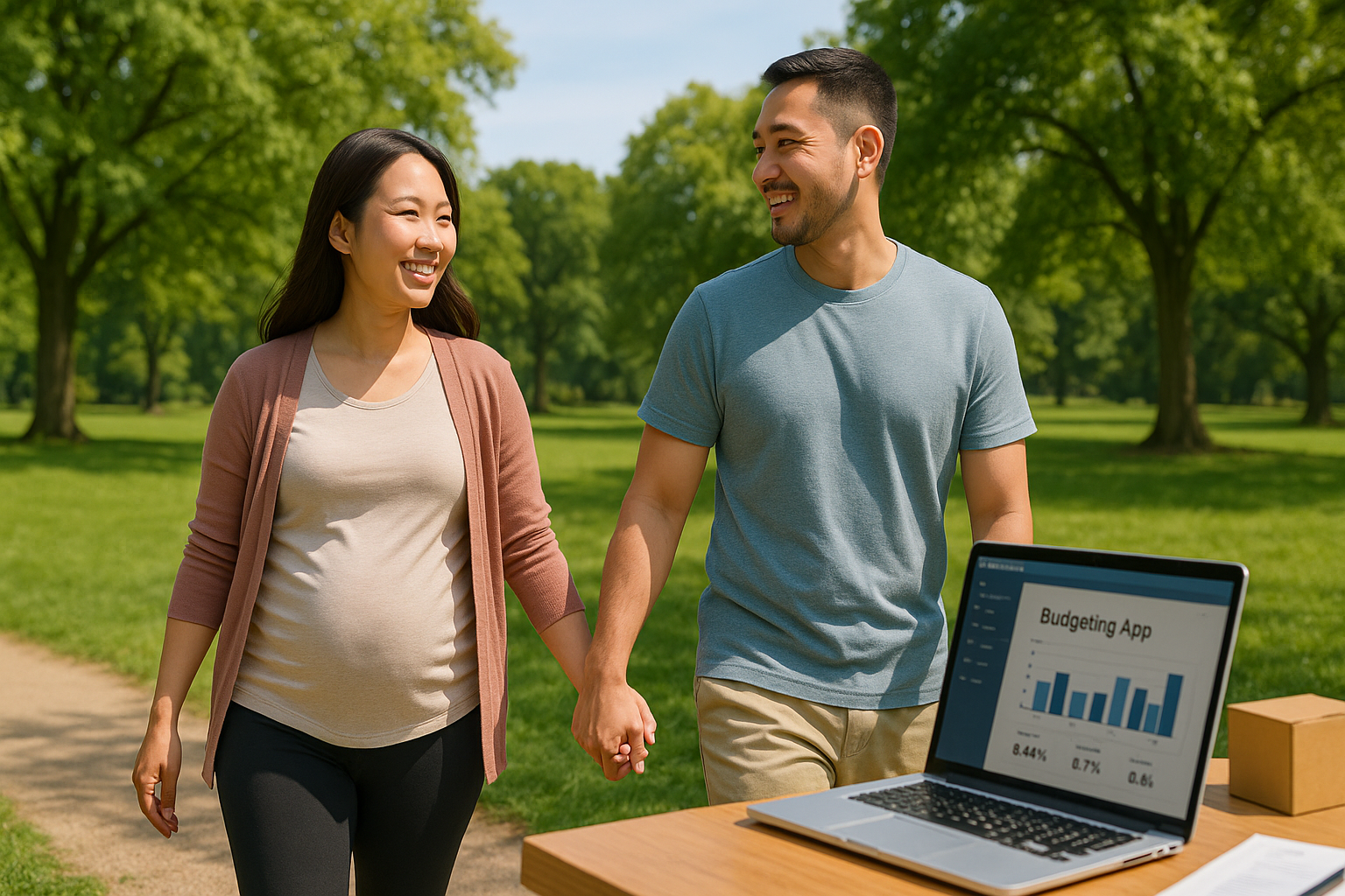가볍게 걷기 운동하는 임산부
