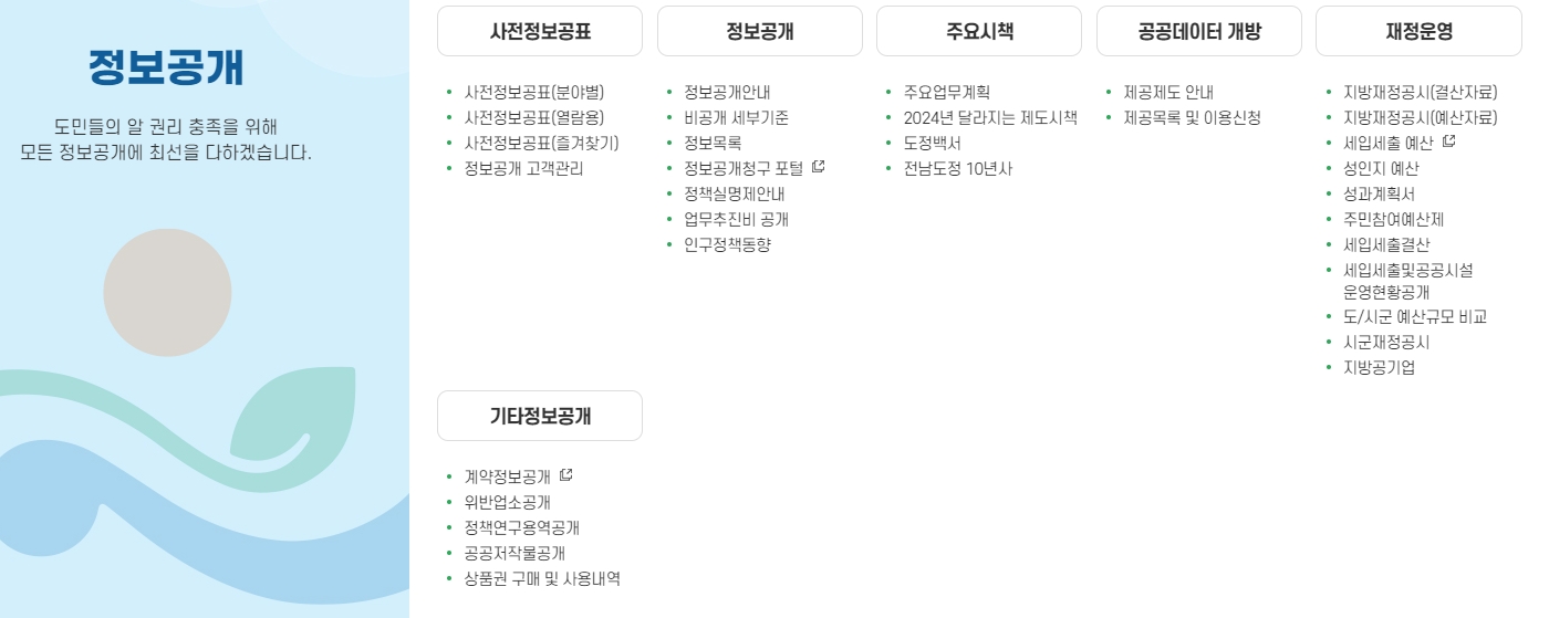 한눈에 이해하기 쉽게 정리된 도정 소식과 그래픽 뉴스 메뉴