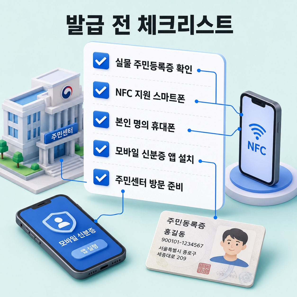 모바일 주민등록증 발급 전 준비사항 체크리스트 일러스트