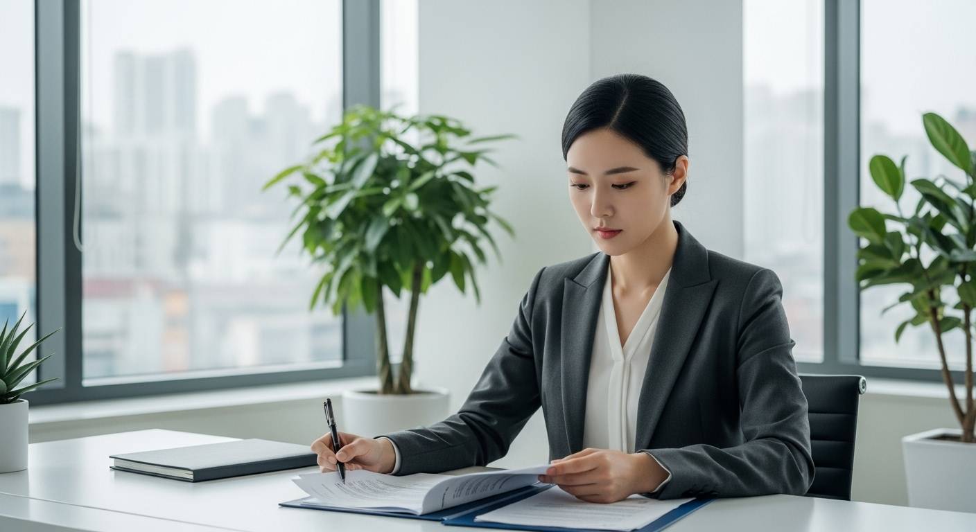 신청서류를 출력하며 확인하는 회사원
