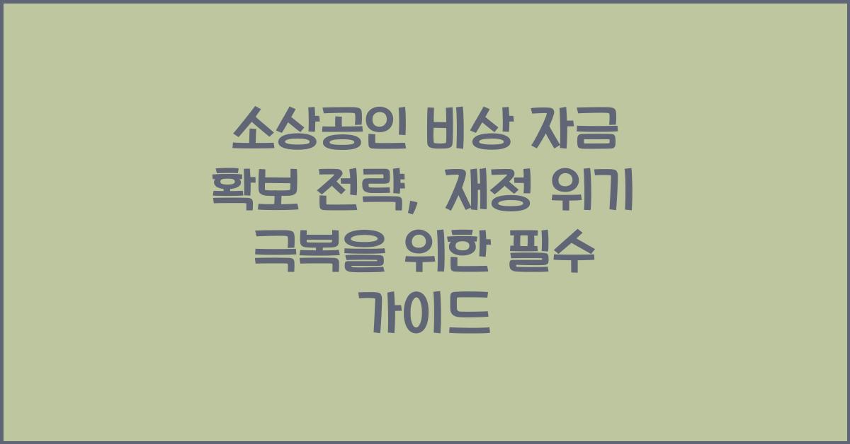 소상공인 비상 자금 확보 전략