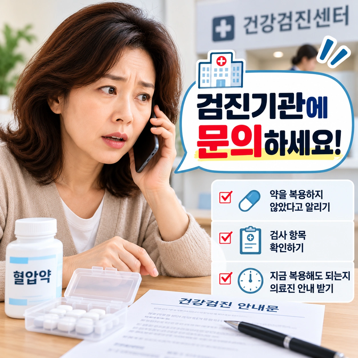 혈압약 복용 누락 후 검진기관 문의