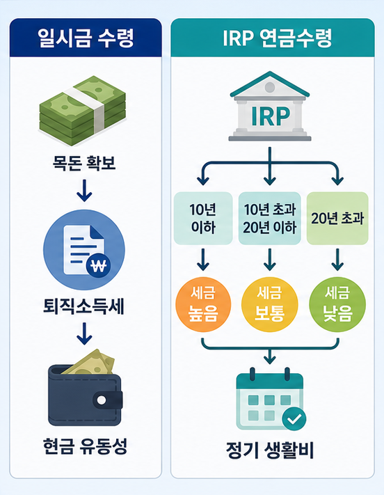 퇴직금 일시금 연금 수령에 따른 세금과 생활비 흐름 비교