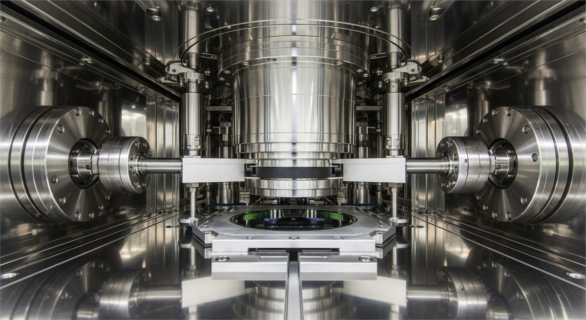 ALD 반도체 증착 장비 내부를 가까이 담은 장면 