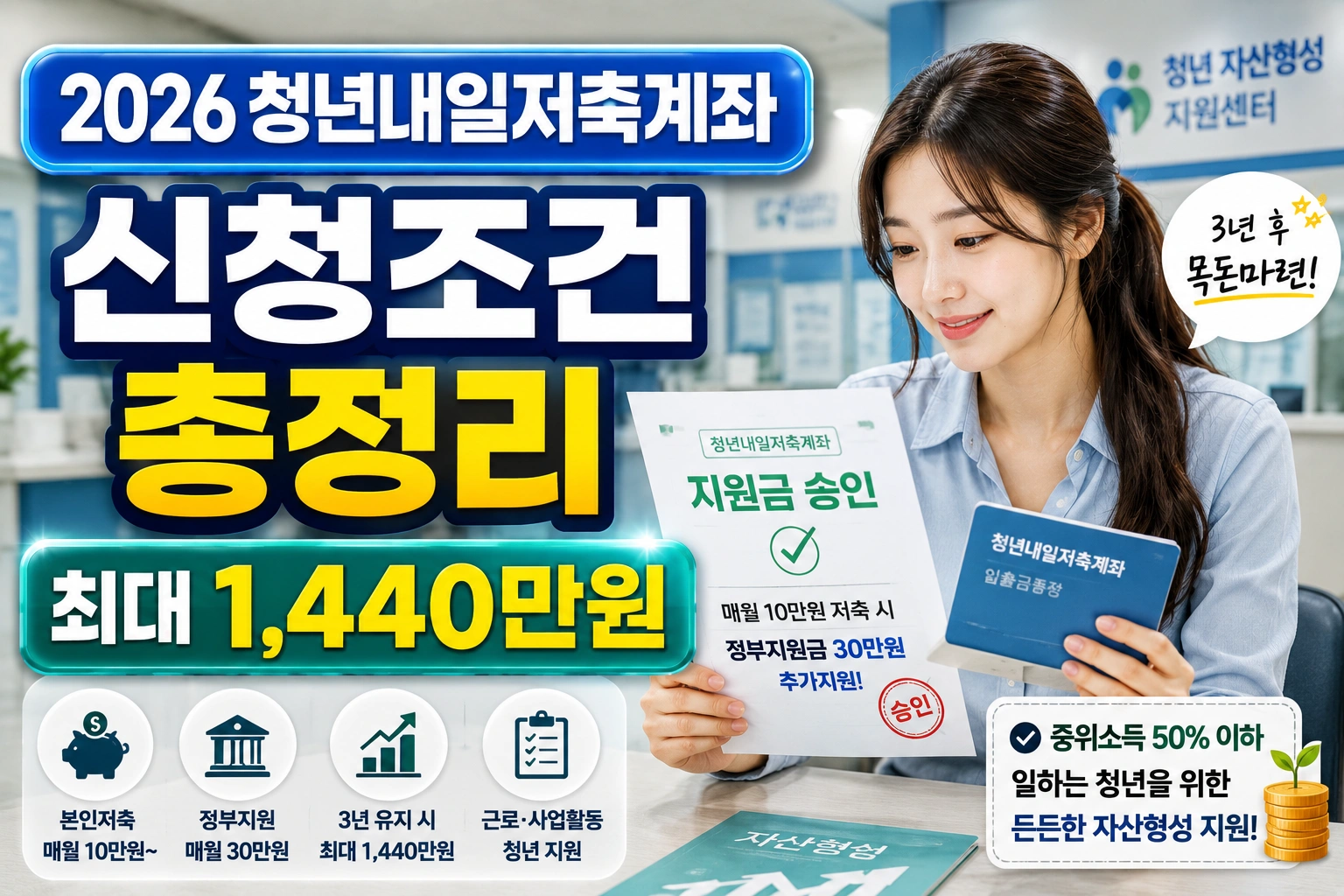 2026 청년내일저축계좌 신청 조건 총정리 중위소득 50% 초과자는 신청이 중단됐습니다