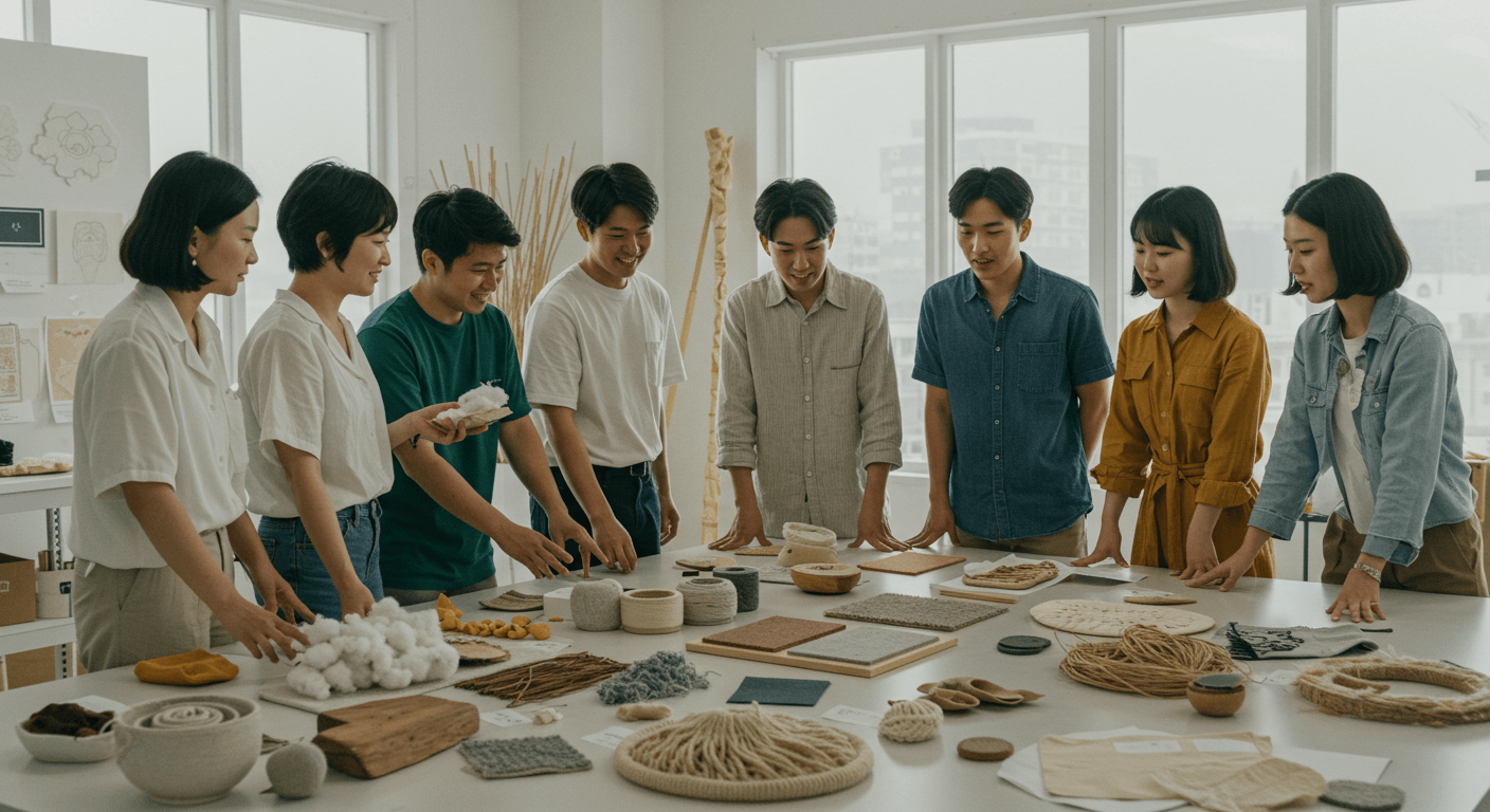 한국과 해외 작가들이 친환경 소재를 활용한 공예 작품을 교류하는 장면 2