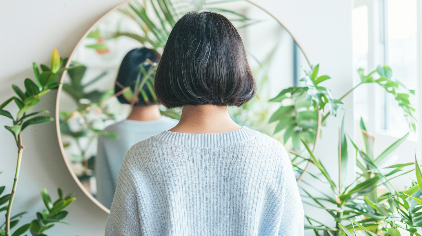 거울 속 자신의 눈을 피하는 사람