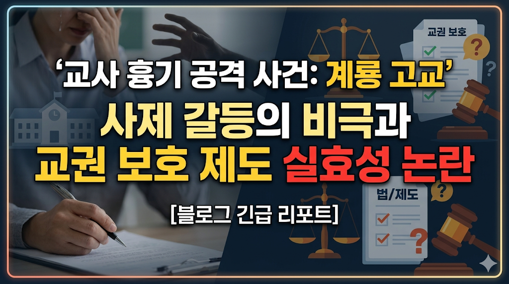 교사 흉기 공격 사건: 계룡 고교 사제 갈등의 비극과 교권 보호 제도 실효성 논란