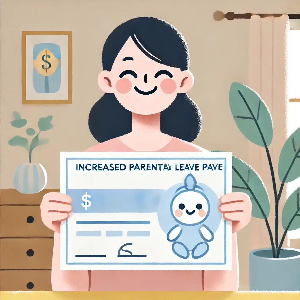 육아휴직 급여 인상으로 행복한 표정의 여성