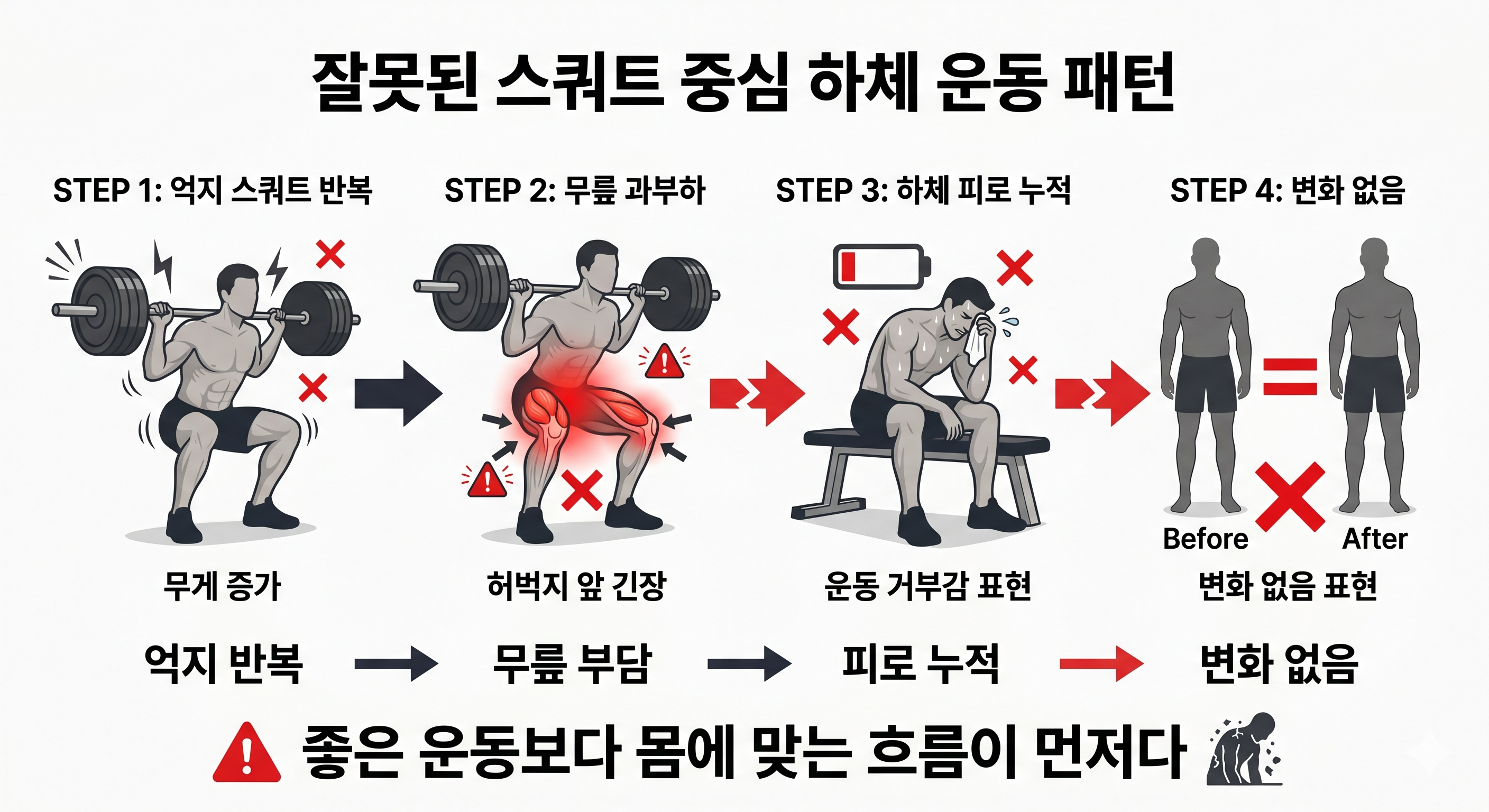 잘못된 스쿼트 중심 하체 운동 패턴