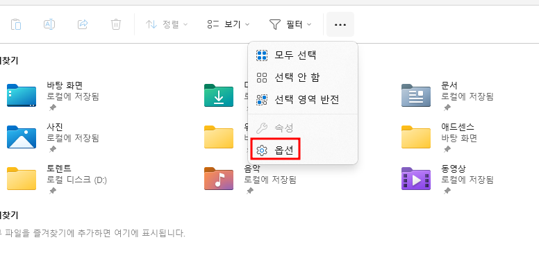 숨김 파일 폴더 항목 표시