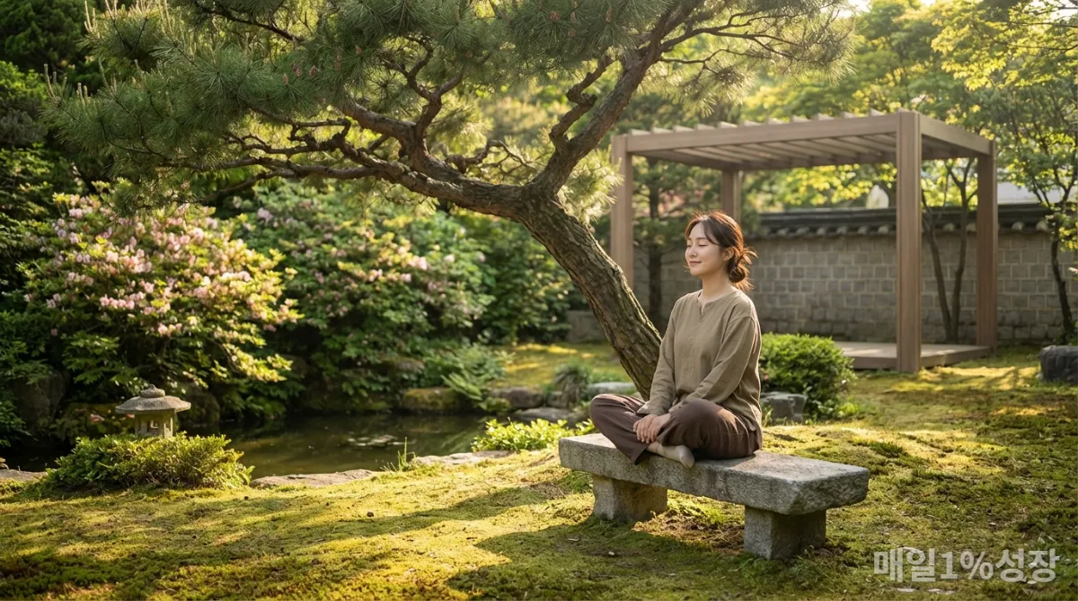 명상하며 내면의 평화를 찾는 한국인