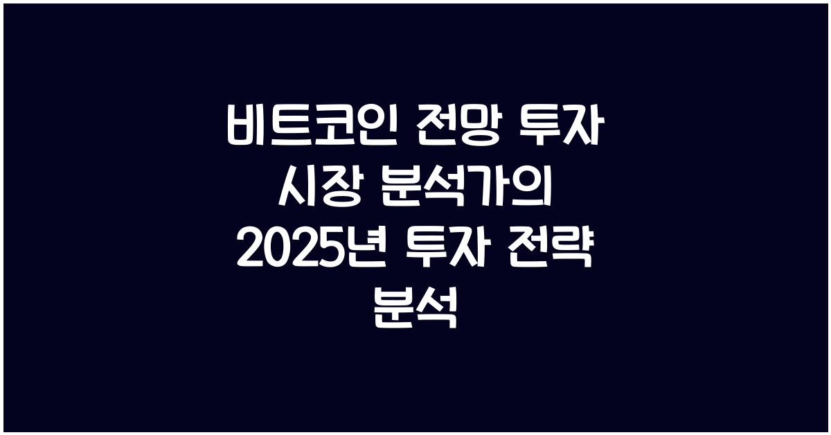 비트코인 전망 투자 시장 분석가