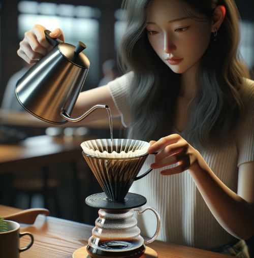 오드 스테이너 톨레프센의 핸드 드립 레시피 하리오 V60_핸드 드립으로 커피를 추출하는 여성