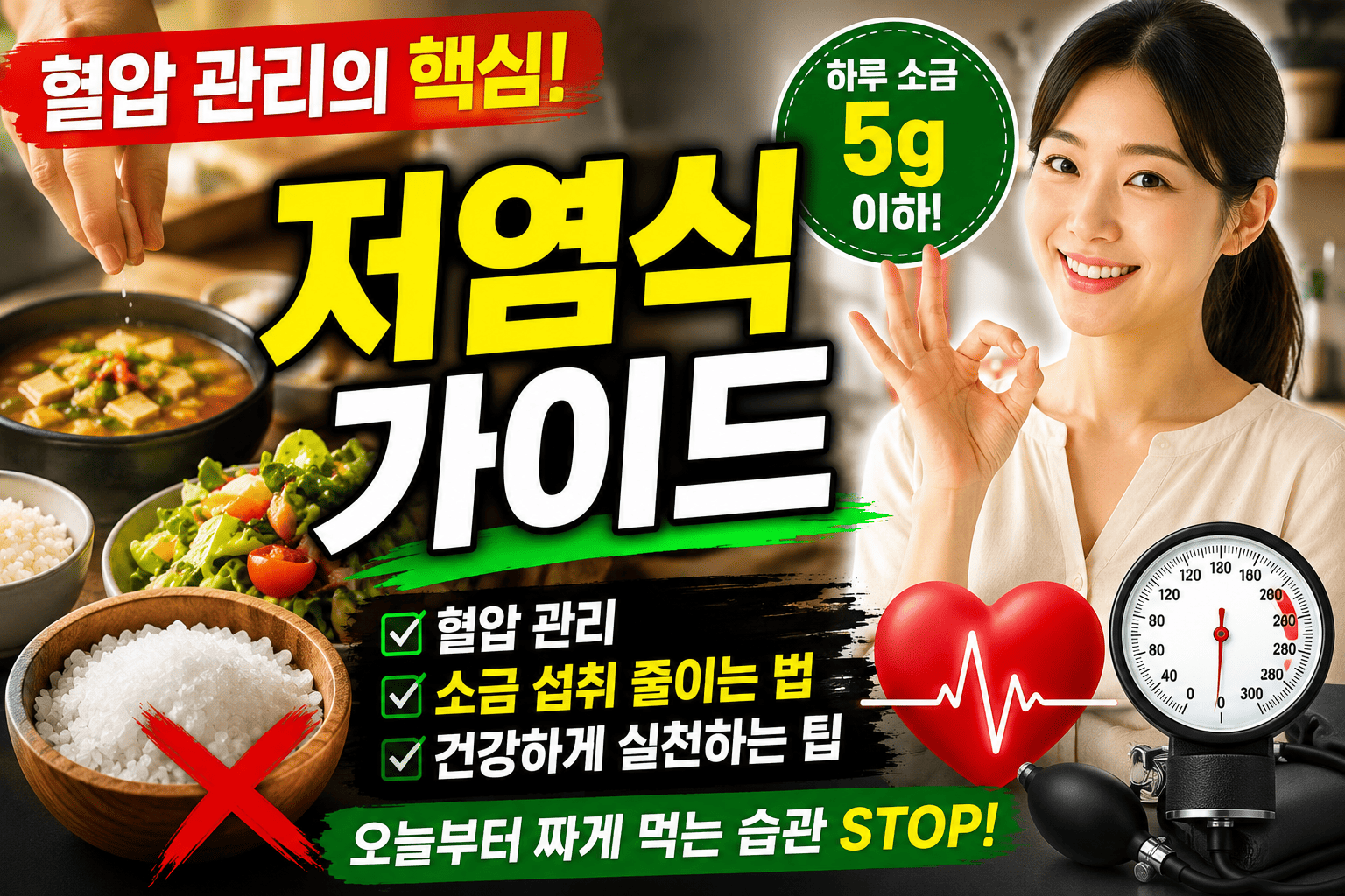 저염식 가이드 (혈압관리, 소금섭취, 건강팁)