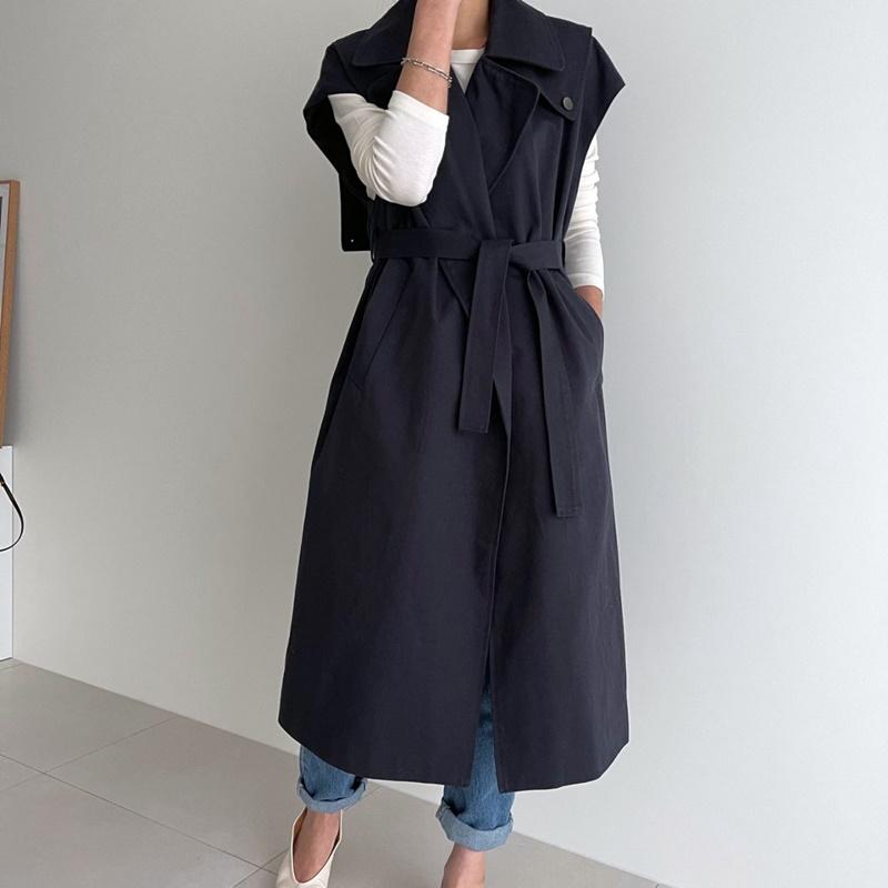 코튼 캡소매 바바리 트렌치 베스트 롱조끼 (2컬러)