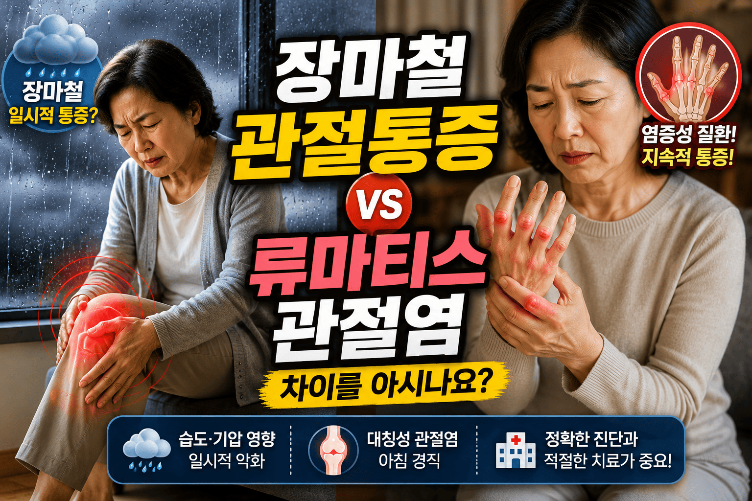 장마철 관절통증과 류마티스 관절염 차이