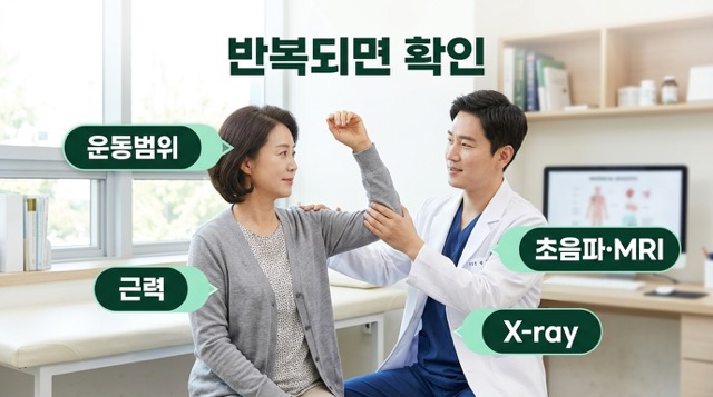 어깨 통증 반복될 때 병원 검사 운동범위 근력 Xray 초음파 MRI