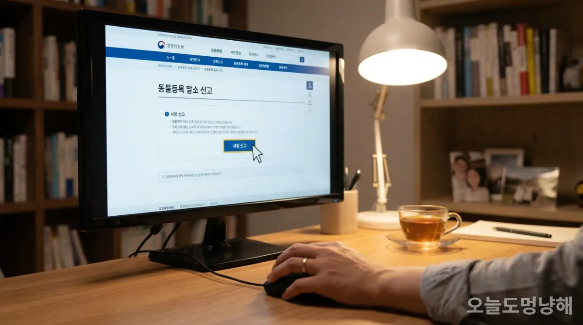 국가동물보호정보시스템에서 동물등록 말소 신고하는 모습