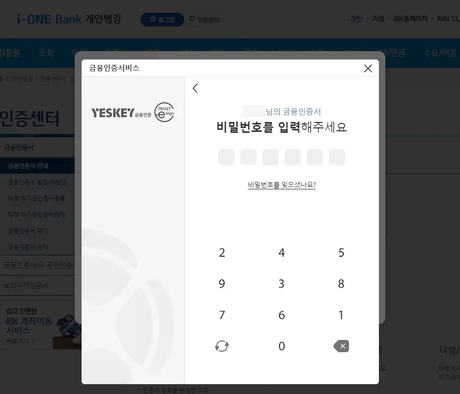비밀번호 입력