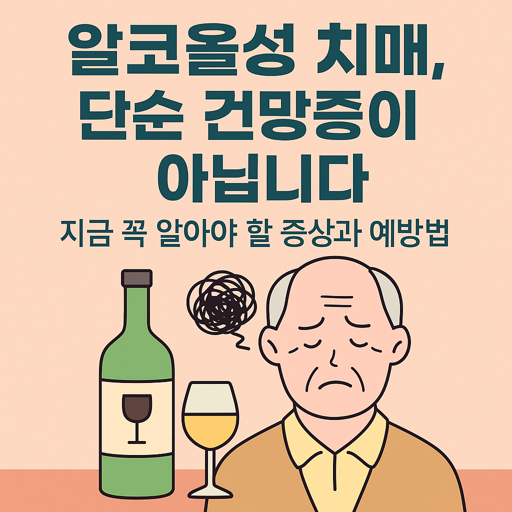 알코올성 치매 증상과 예방법을 설명하는 일러스트 이미지