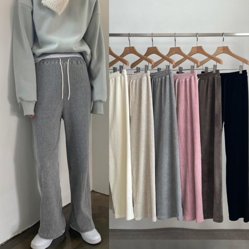 (아이당일) 심플베이지 벨루아 와이드팬츠 롱 벨로아팬츠 벨벳바지 골지바지