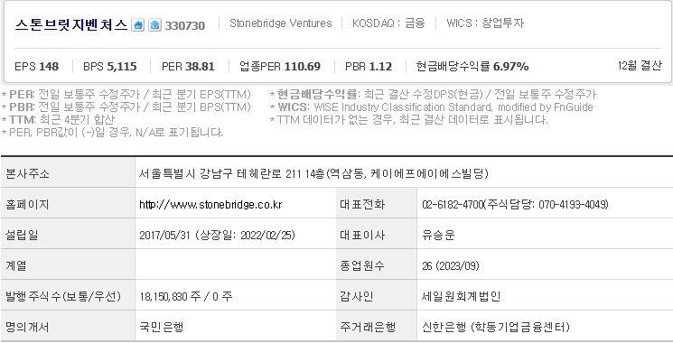 스톤브릿지벤처스 기업개요