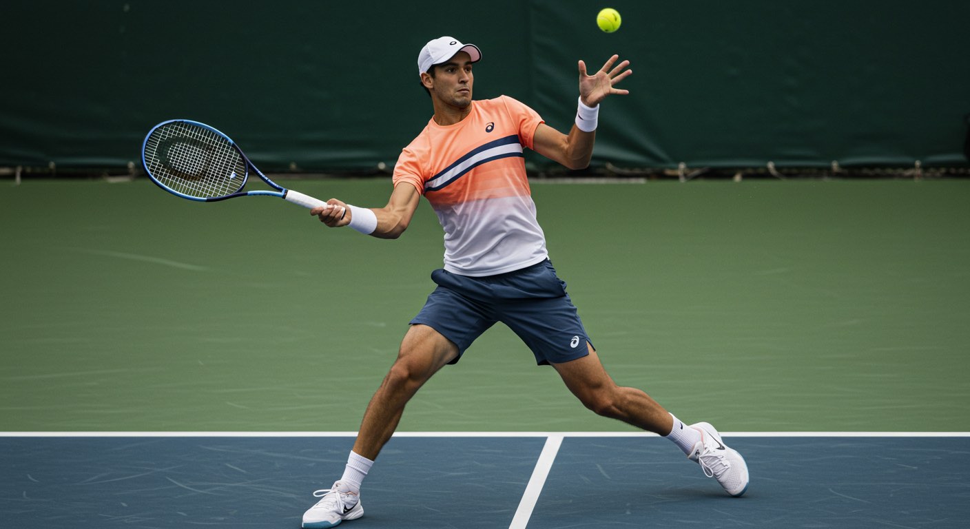 테니스 발리를 하기 위해 집중하는 모습