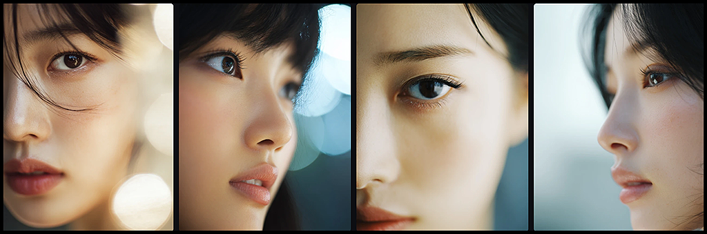 얕은 심도와 선명한 눈 초점이 적용된 한국 여성 모델 클로즈업 이미지, 감정 중심의 촬영 구조를 보여주는 예시_Midjourney