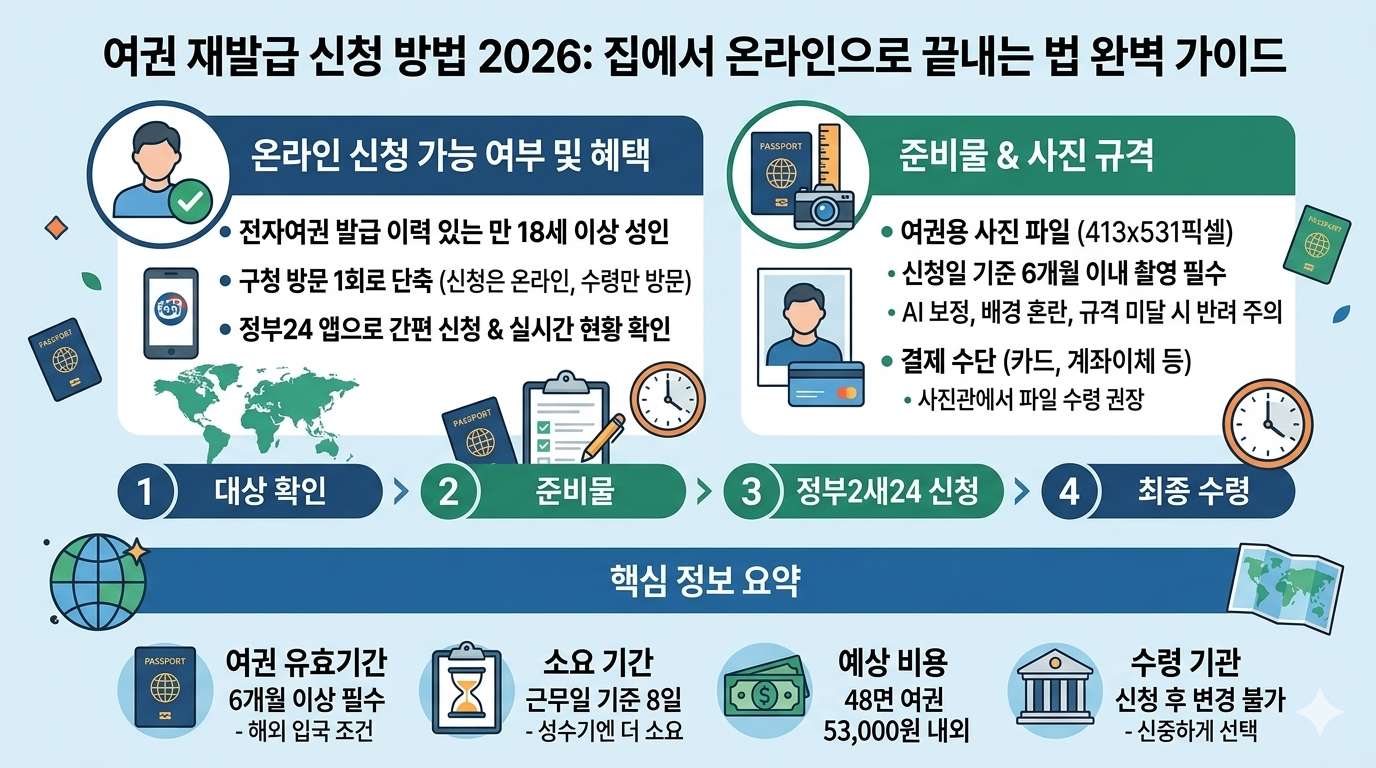 여권 재발급 신청 방법 2026 &mdash; 집에서 온라인으로 끝내는 법
