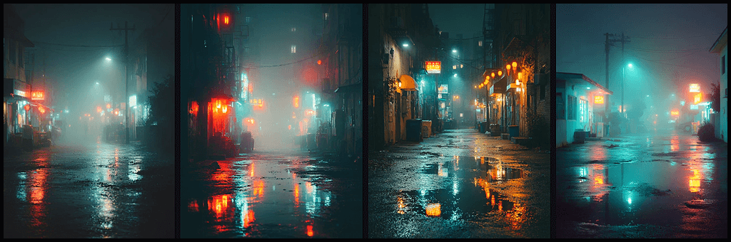 neon-lit alley 세계관 실험 생성 이미지_ Midjourney