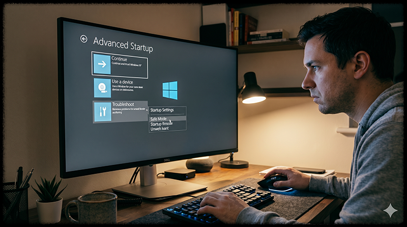 Windows 복구 화면에서 안전 모드를 선택하는 모습