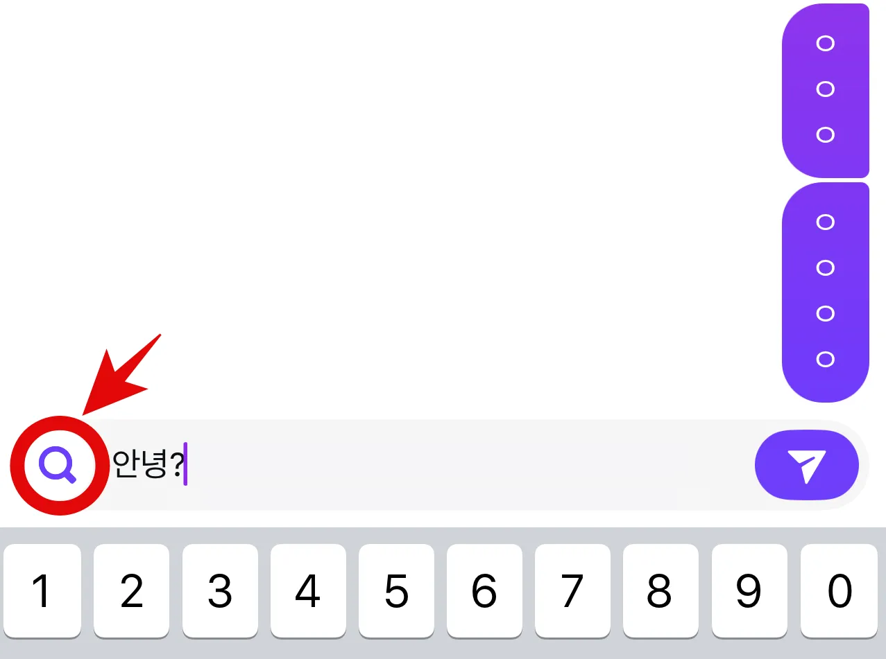 인스타그램_디엠_입력후_좌측하단_카메라가_돋보기로_변경된_화면