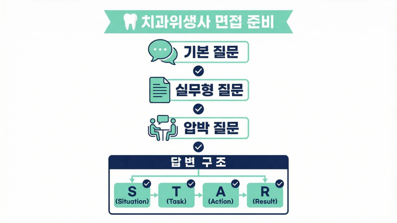 치과위생사 면접 준비 기본 질문 실무형 질문 압박 질문 답변 구조 보조이미지
