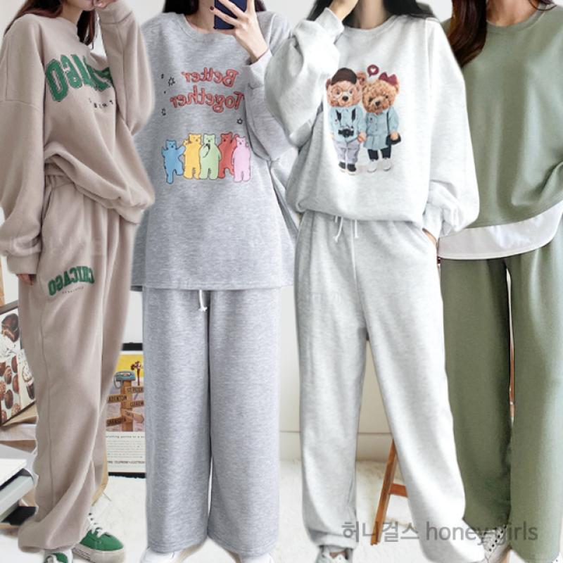 겨울 여성 기모 트레이닝 세트 빅사이즈 운동복 엄마등원룩 후드 조거 트레이닝 세트