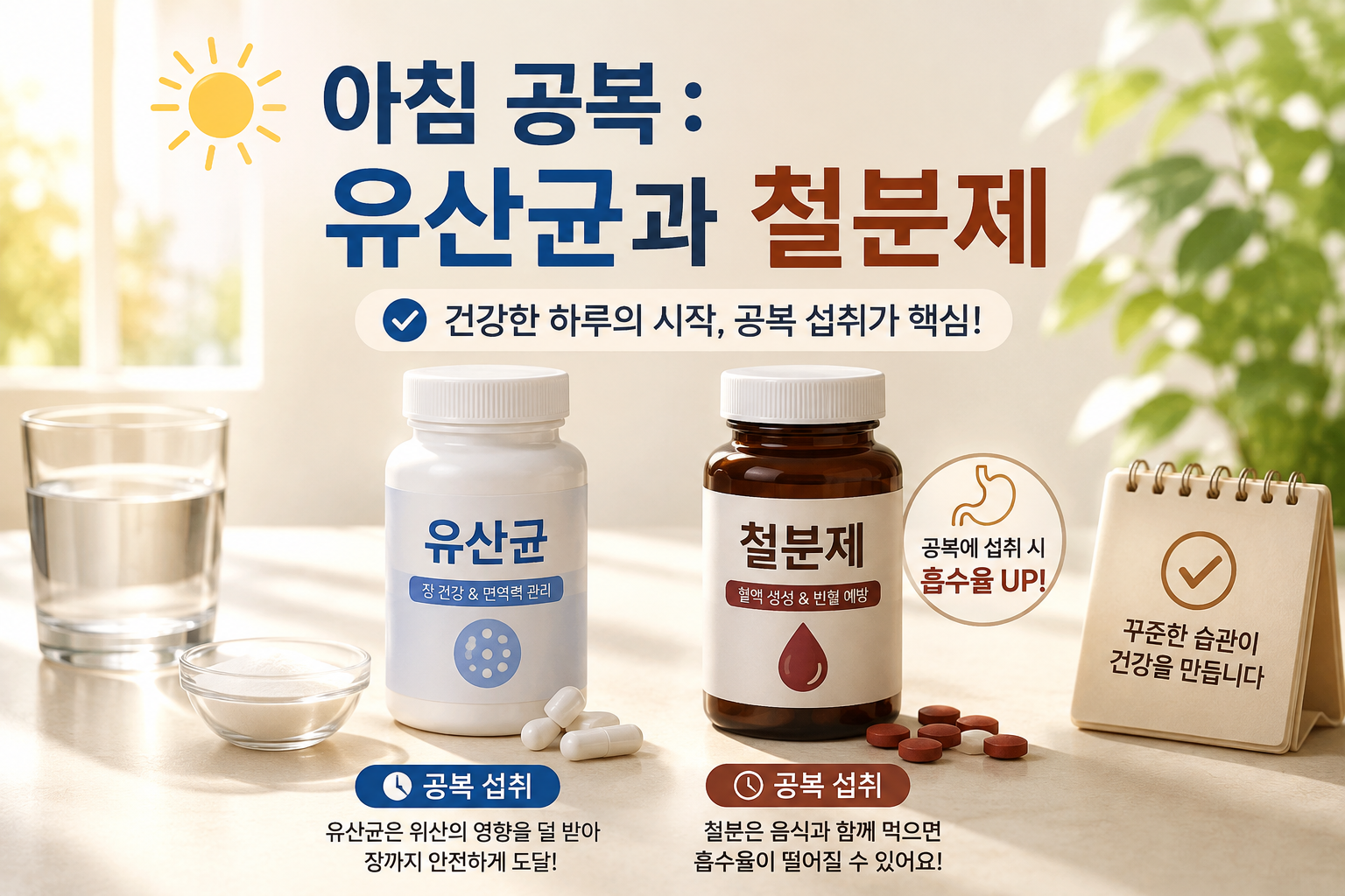 아침 공복 : 유산균과 철분제