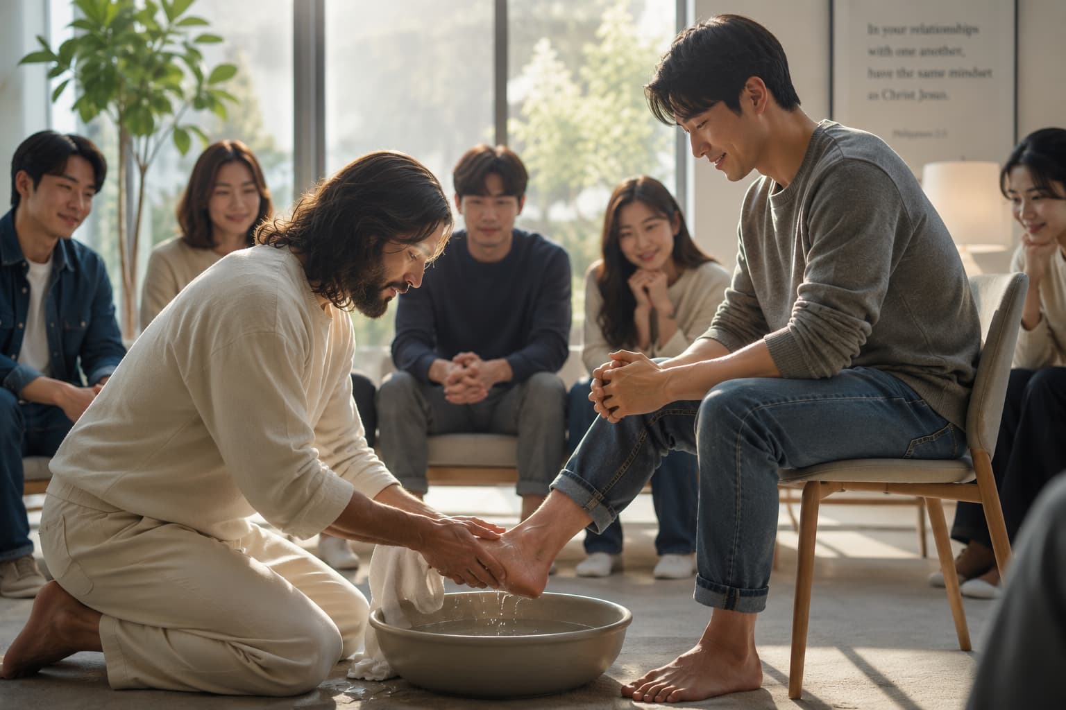 빌립보서 2장 5절 제자들의 발을 씻기시는 예수님