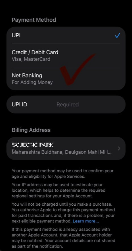 Apple 인도 계정 Payment Methods 결제수단 관리화면