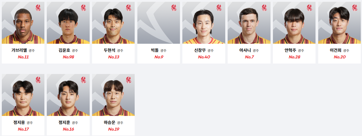 광주 FC 공격진 및 일부 미드필더