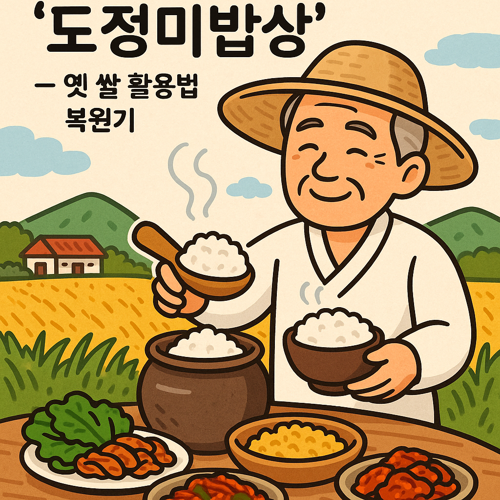 경기도 이천 전통 도정미 밥상 복원 장면을 표현한 만화 일러스