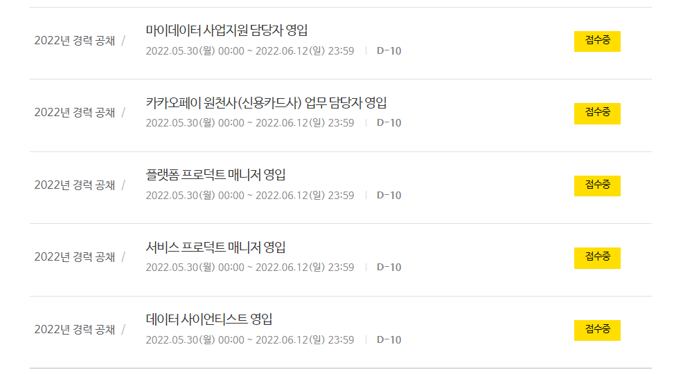 카카오페이 채용 - 채용 분야