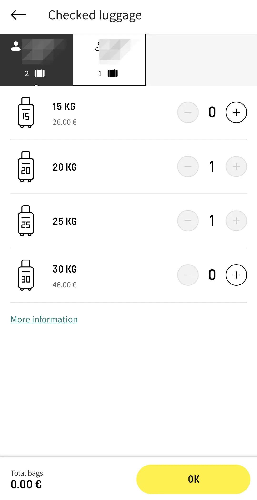 위탁 수화물 추가 화면