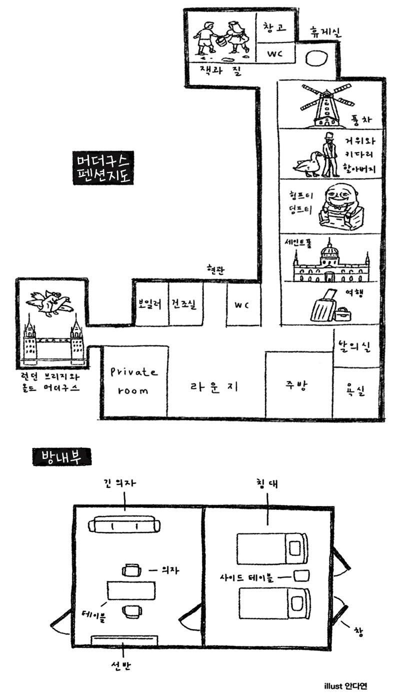 하쿠바산장 소설 속 머더구스 펜션지도 이미지