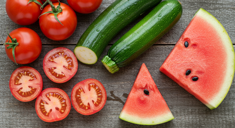 토마토, 애호박, 수박 사진