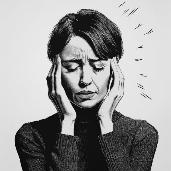 두통으로 고통받는 여성