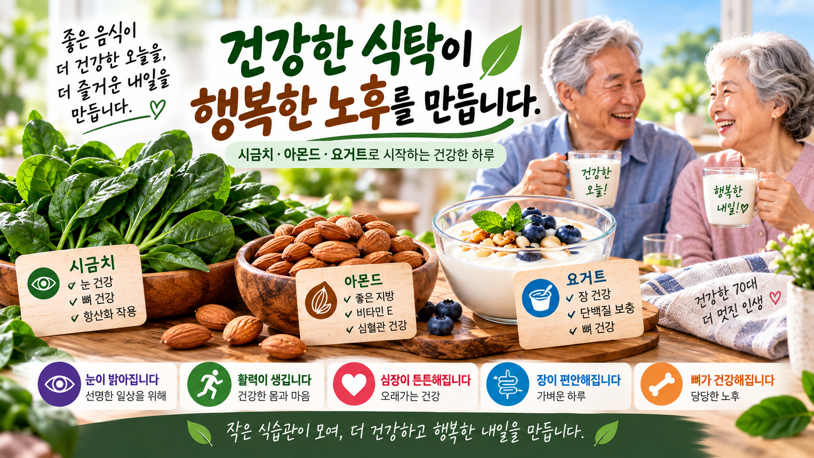 시금치 아몬드 요거트를 활용한 60대 70대 건강 식단
